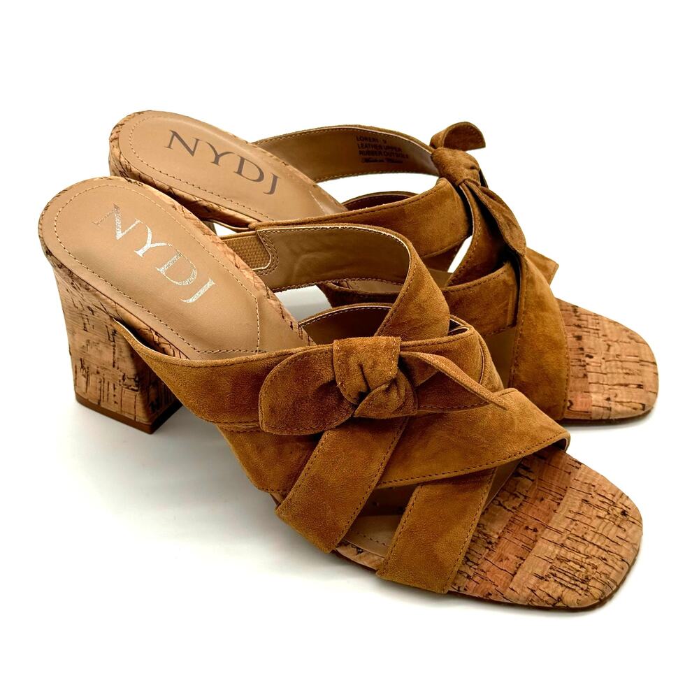 NYDJ Loreri Suede Leather Tan Cork Mule Block Heel Casual Sandals Size 9
